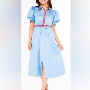 NEW Alden Adair Blue Taylor Roller Skate Puff Sleeve Midi Dress Size XS